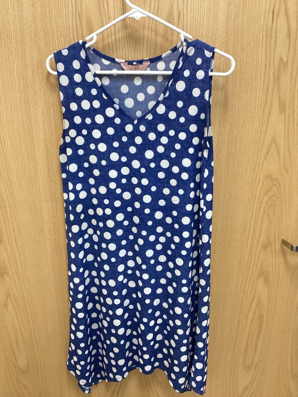 Sleeveless Blue Polka Dot V-Neck Dress